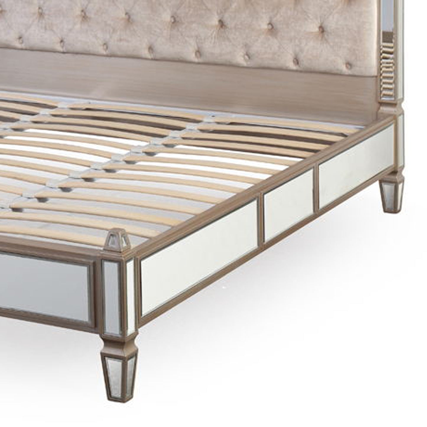 Antique Bedframe Mirrored Work Gold Colour Tufted Headboard Deep Quilting