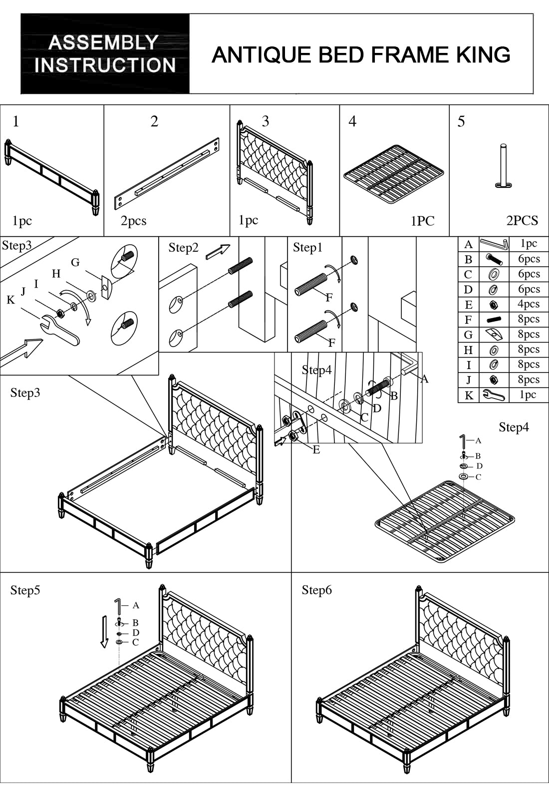 Antique Bedframe Mirrored Work Gold Colour Tufted Headboard Deep Quilting