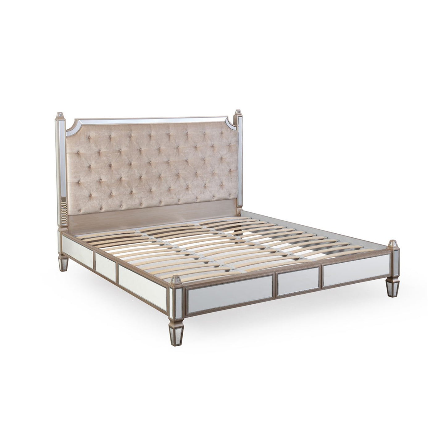 Antique Bedframe Mirrored Work Gold Colour Tufted Headboard Deep Quilting