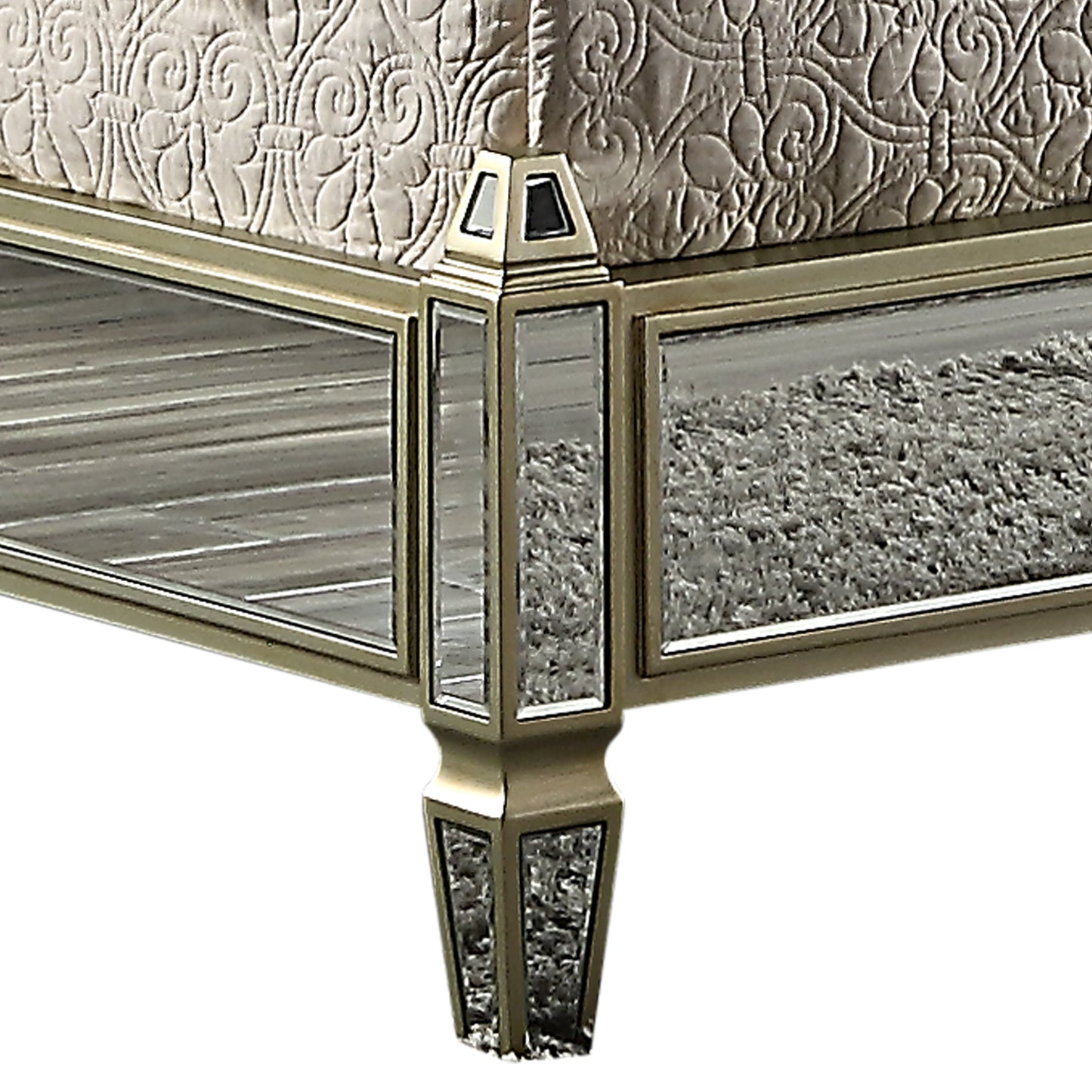 Antique Bedframe Mirrored Work Gold Colour Tufted Headboard Deep Quilting