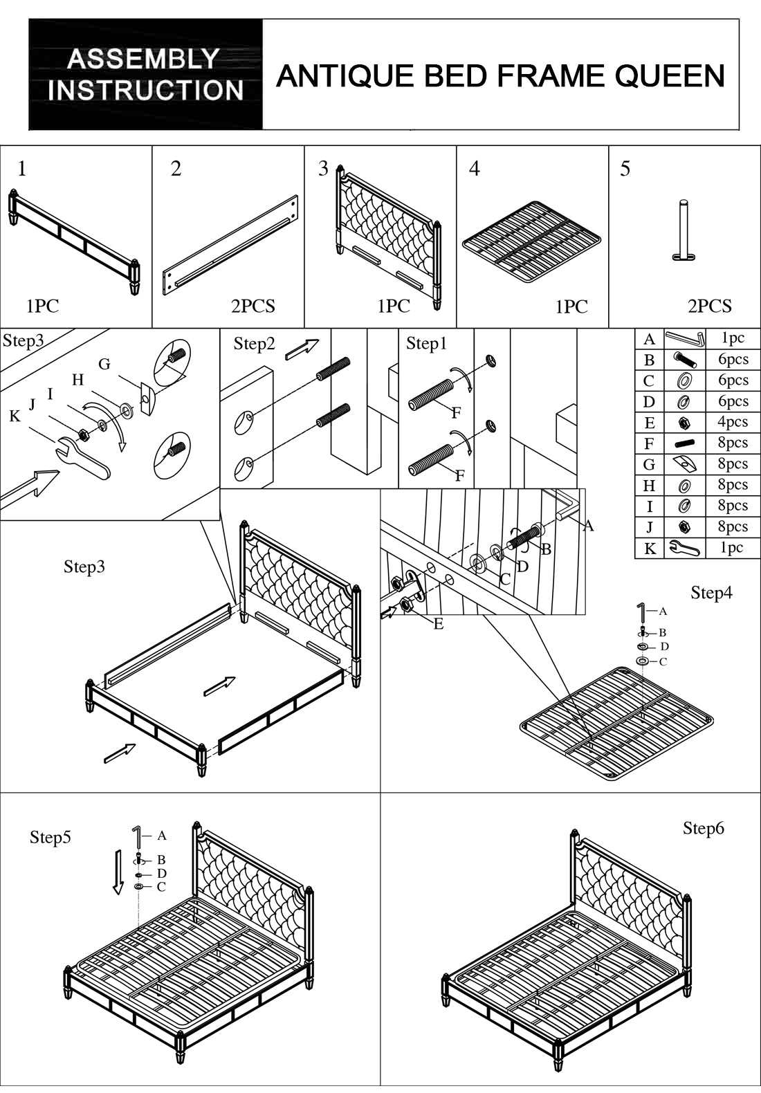Antique Bedframe Mirrored Work Gold Colour Tufted Headboard Deep Quilting