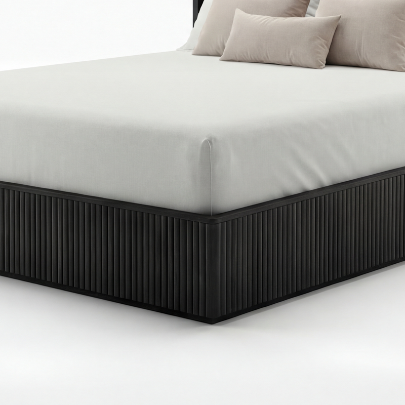 Arlo Solid Rubber Wood Bed Frame with Fabric Upholstered Headboard