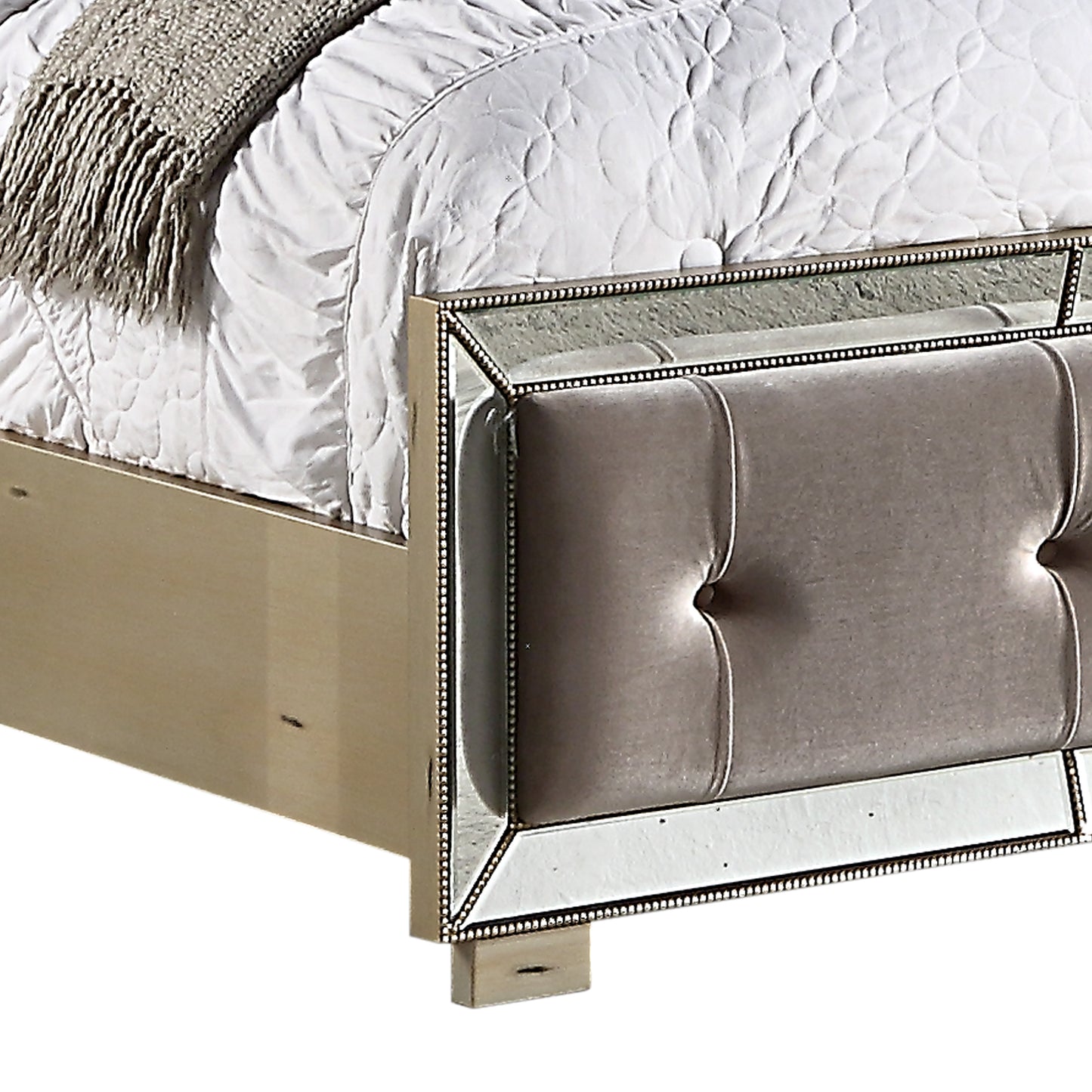 Germany Bedframe Velvet Upholstery Tufted Headboard Mirrored Work Deep Quilting in Beige/Black Colour