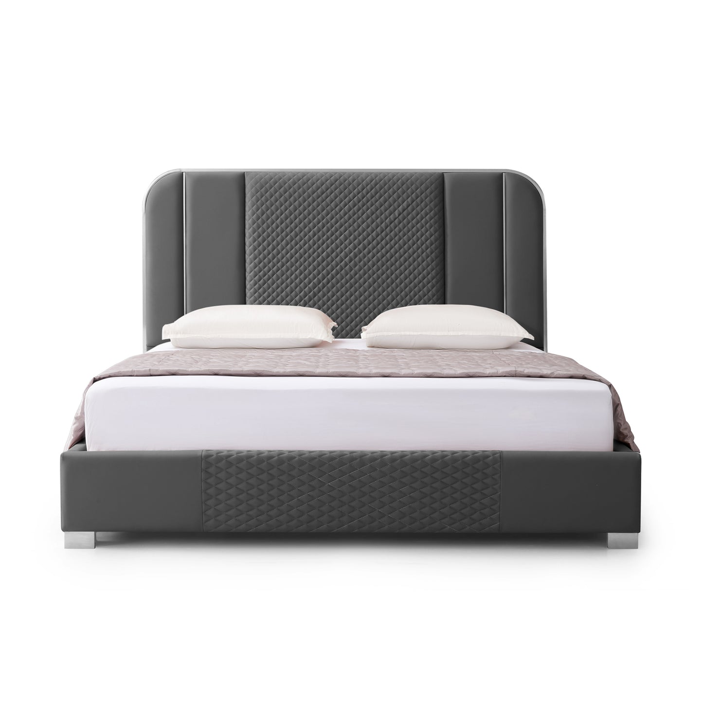 Halcyon Air Leather Bed Frame with HQ Slats, Padded Upholstery & Polished Stainless Steel Feet