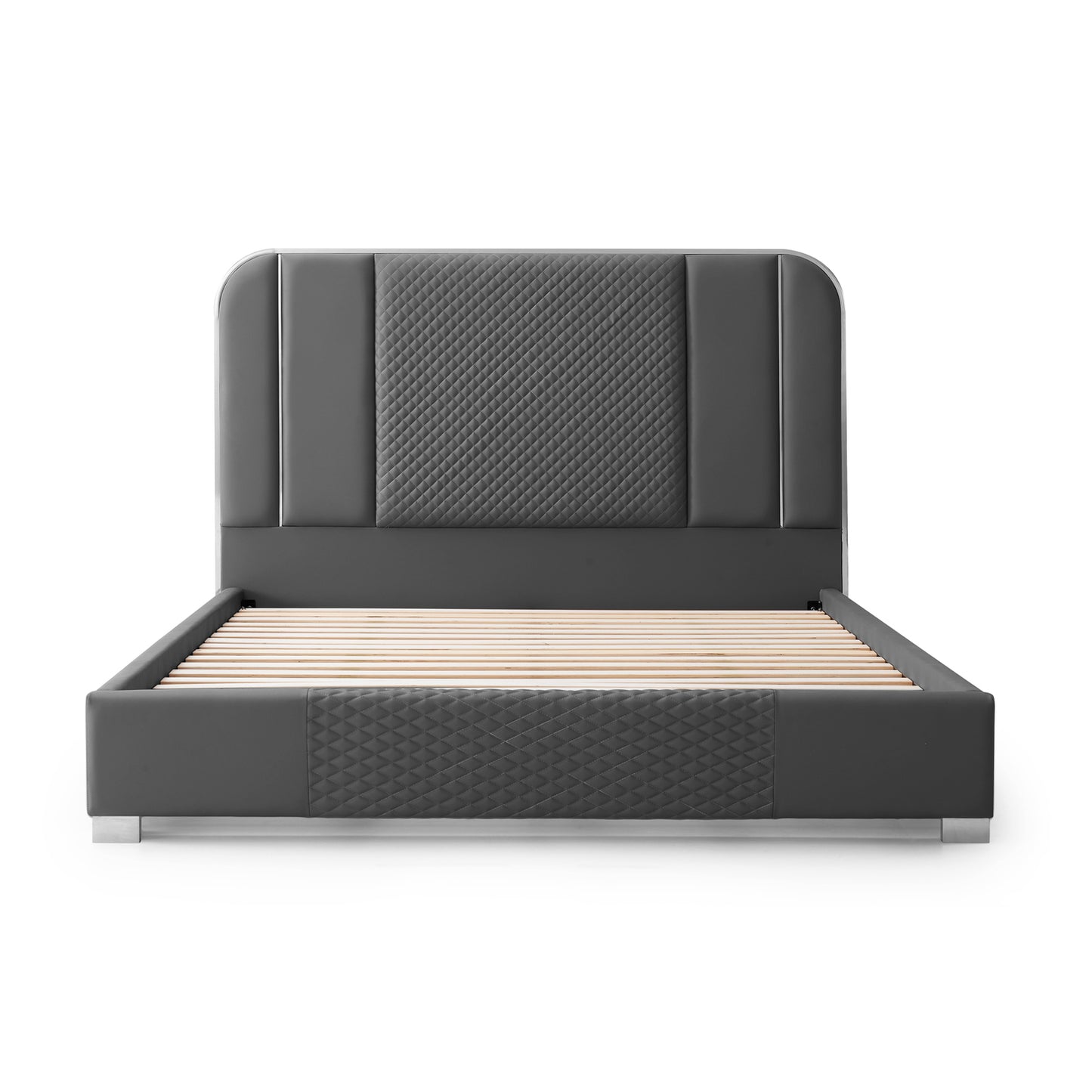 Halcyon Air Leather Bed Frame with HQ Slats, Padded Upholstery & Polished Stainless Steel Feet
