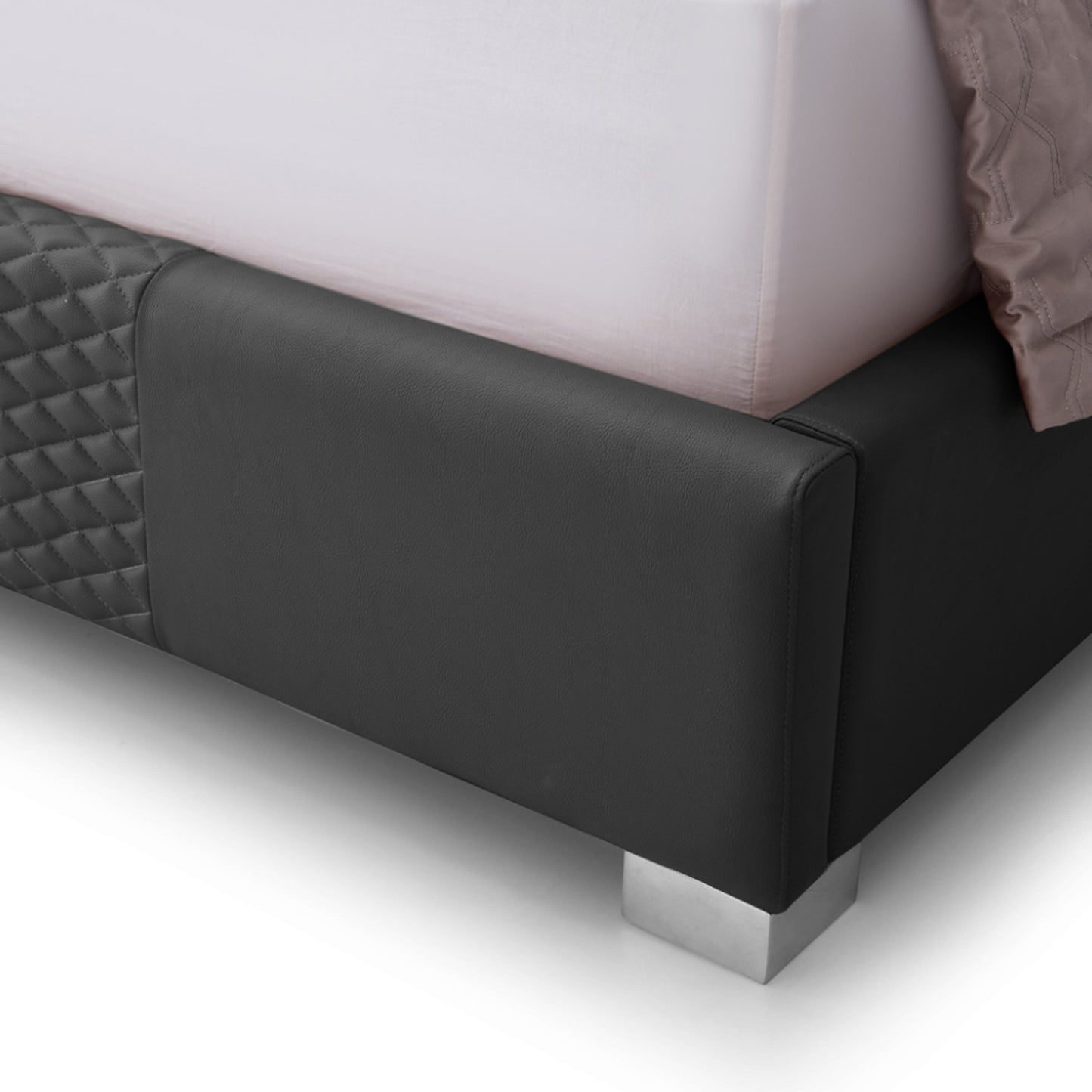 Halcyon Air Leather Bed Frame with HQ Slats, Padded Upholstery & Polished Stainless Steel Feet