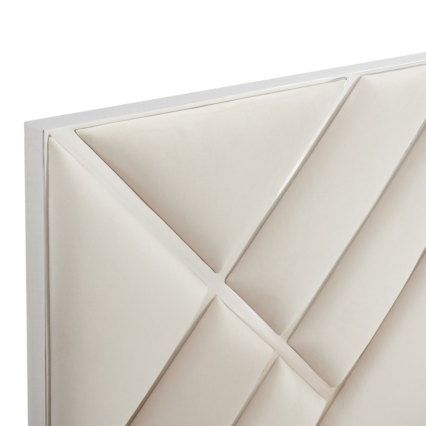 Matrix Bed Frame Fabric Padded Upholstery High Quality Slats Polished Stainless Steel Feet