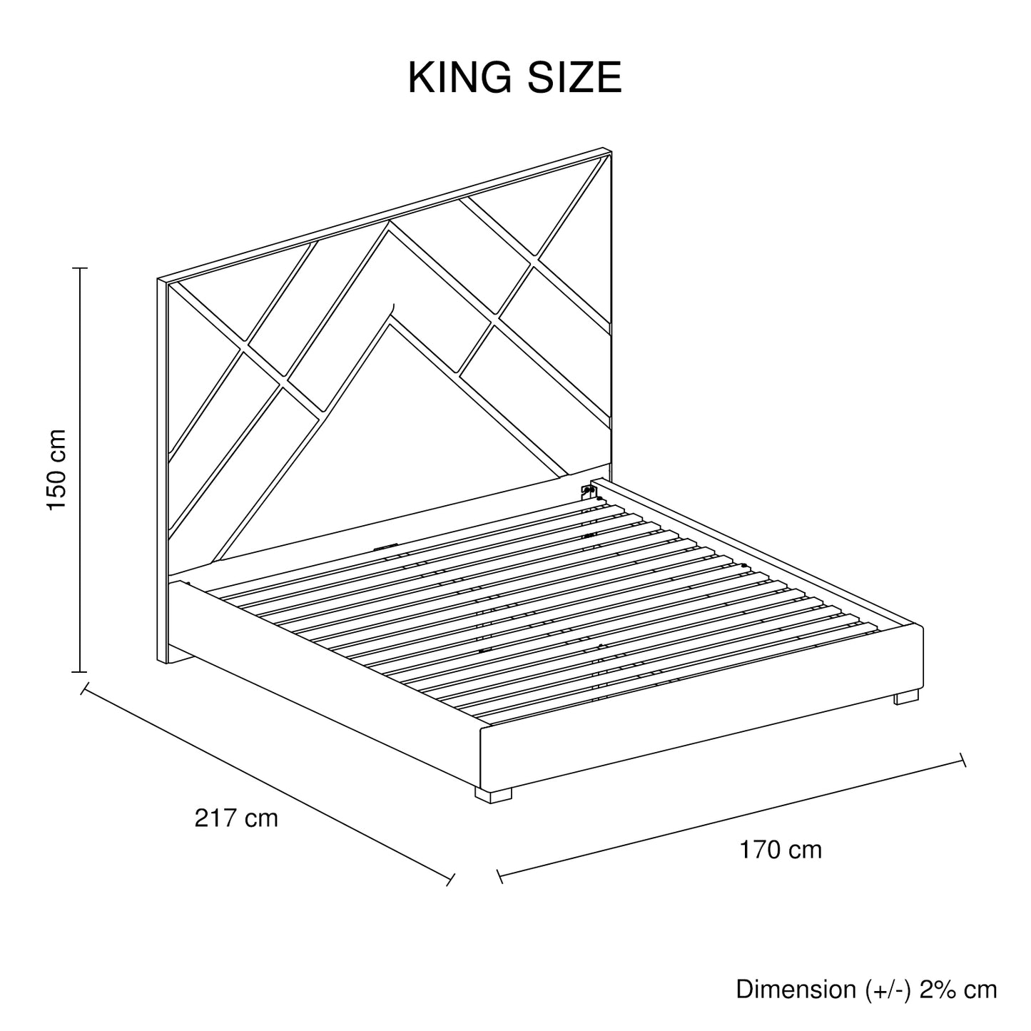 Matrix Bed Frame Fabric Padded Upholstery High Quality Slats Polished Stainless Steel Feet