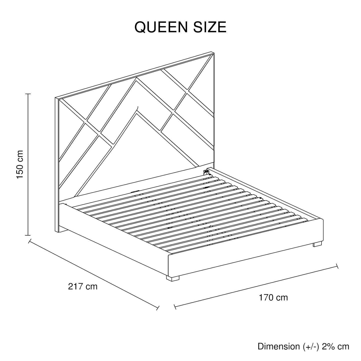 Matrix Bed Frame Fabric Padded Upholstery High Quality Slats Polished Stainless Steel Feet