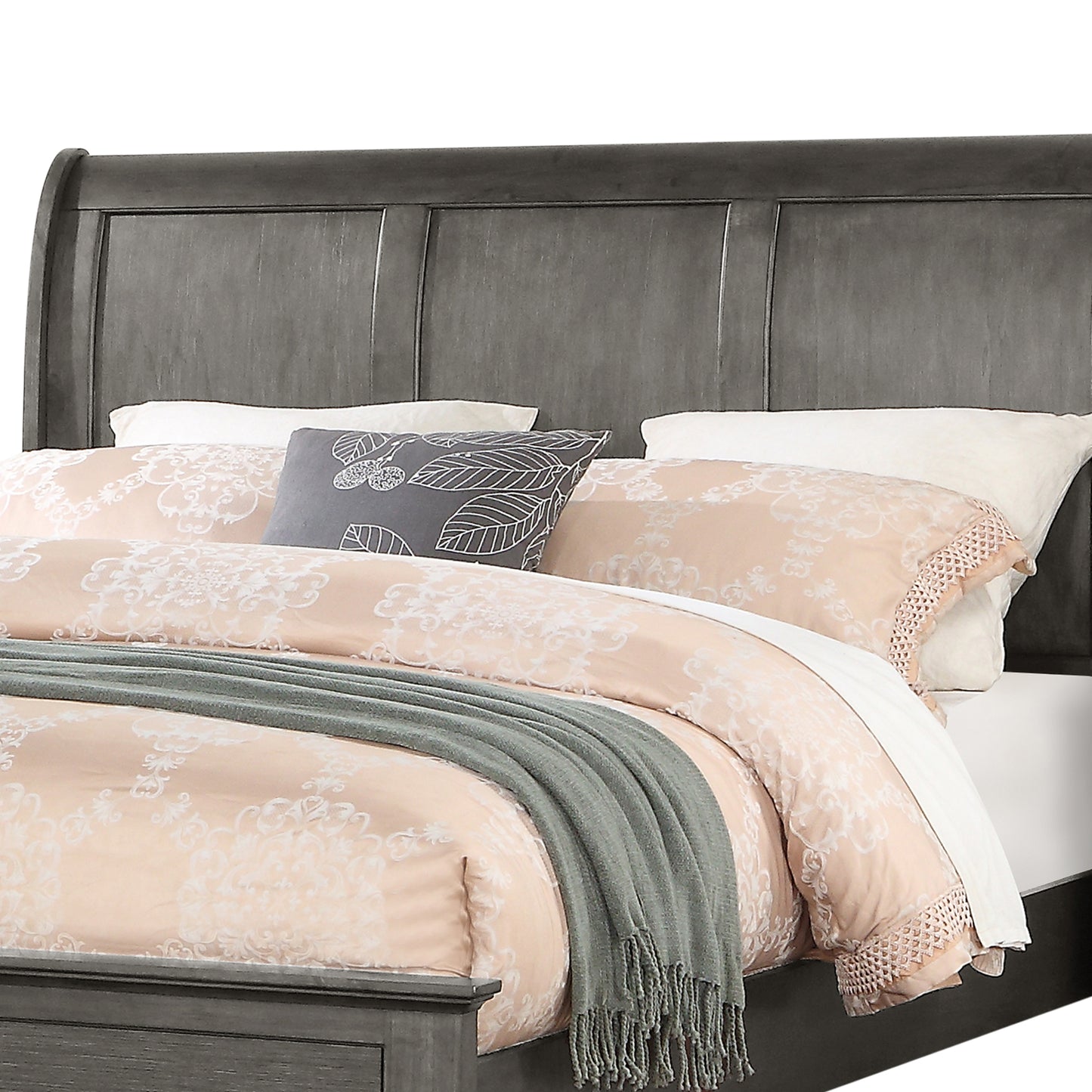 Marco Bed Sleigh Medium High Headboard Bed Frame in Solid Wood MDF Plywood Storage in Grey Colour