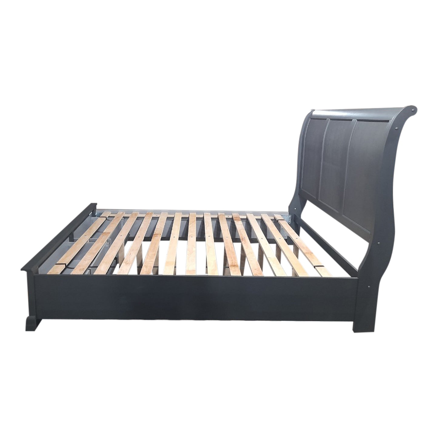 Marco Bed Sleigh Medium High Headboard Bed Frame in Solid Wood MDF Plywood Storage in Grey Colour