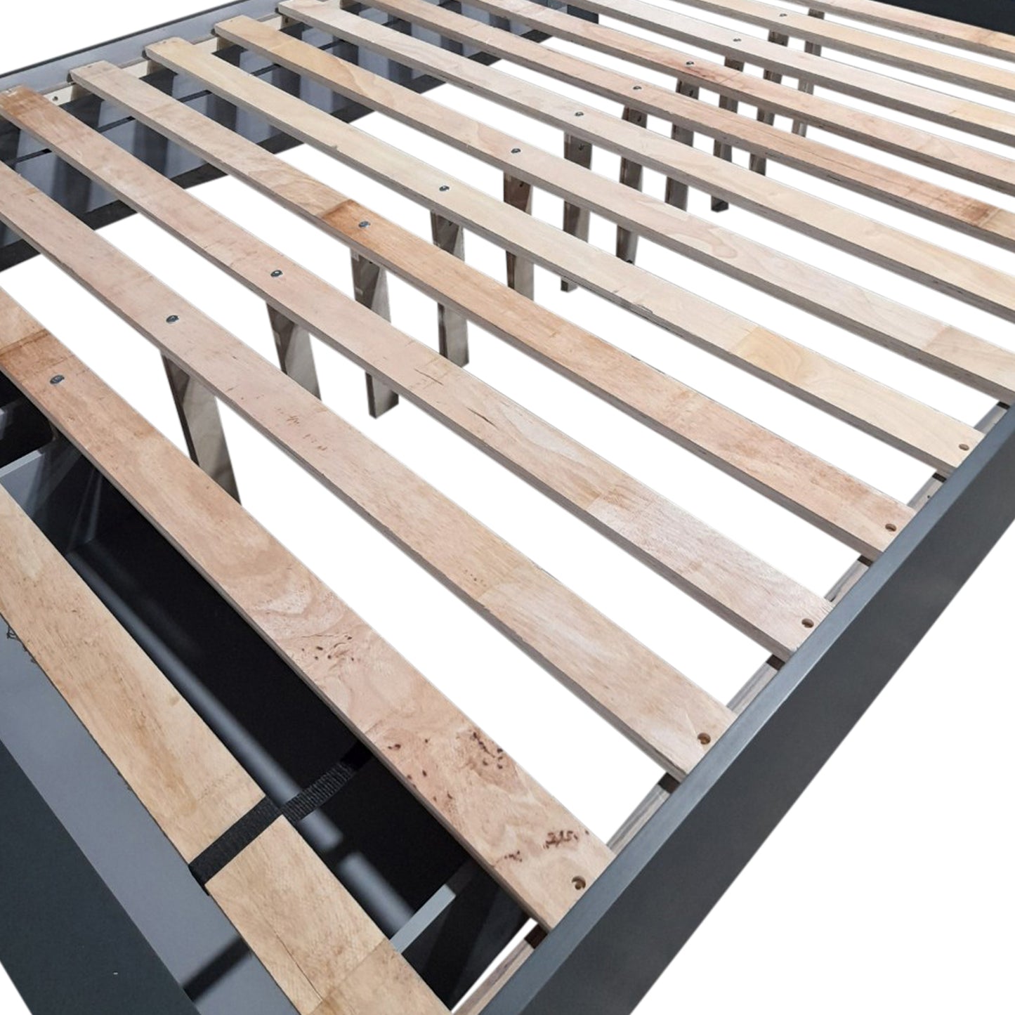 Marco Bed Sleigh Medium High Headboard Bed Frame in Solid Wood MDF Plywood Storage in Grey Colour