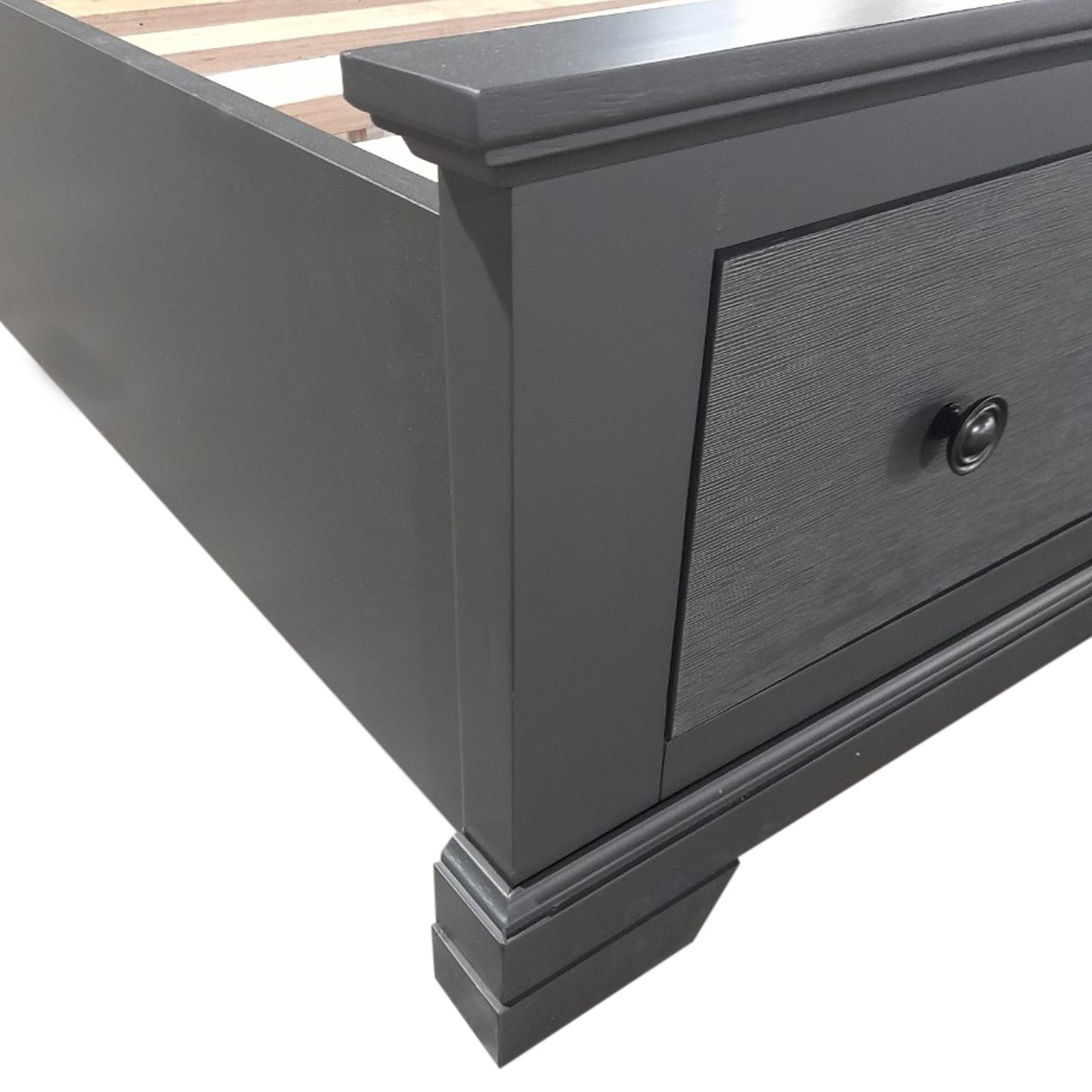 Marco Bed Sleigh Medium High Headboard Bed Frame in Solid Wood MDF Plywood Storage in Grey Colour