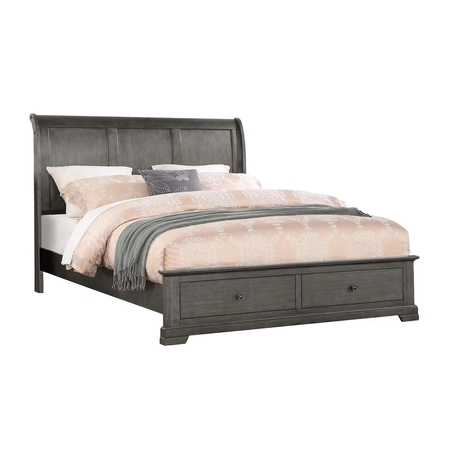 Marco Bed Sleigh Medium High Headboard Bed Frame in Solid Wood MDF Plywood Storage in Grey Colour