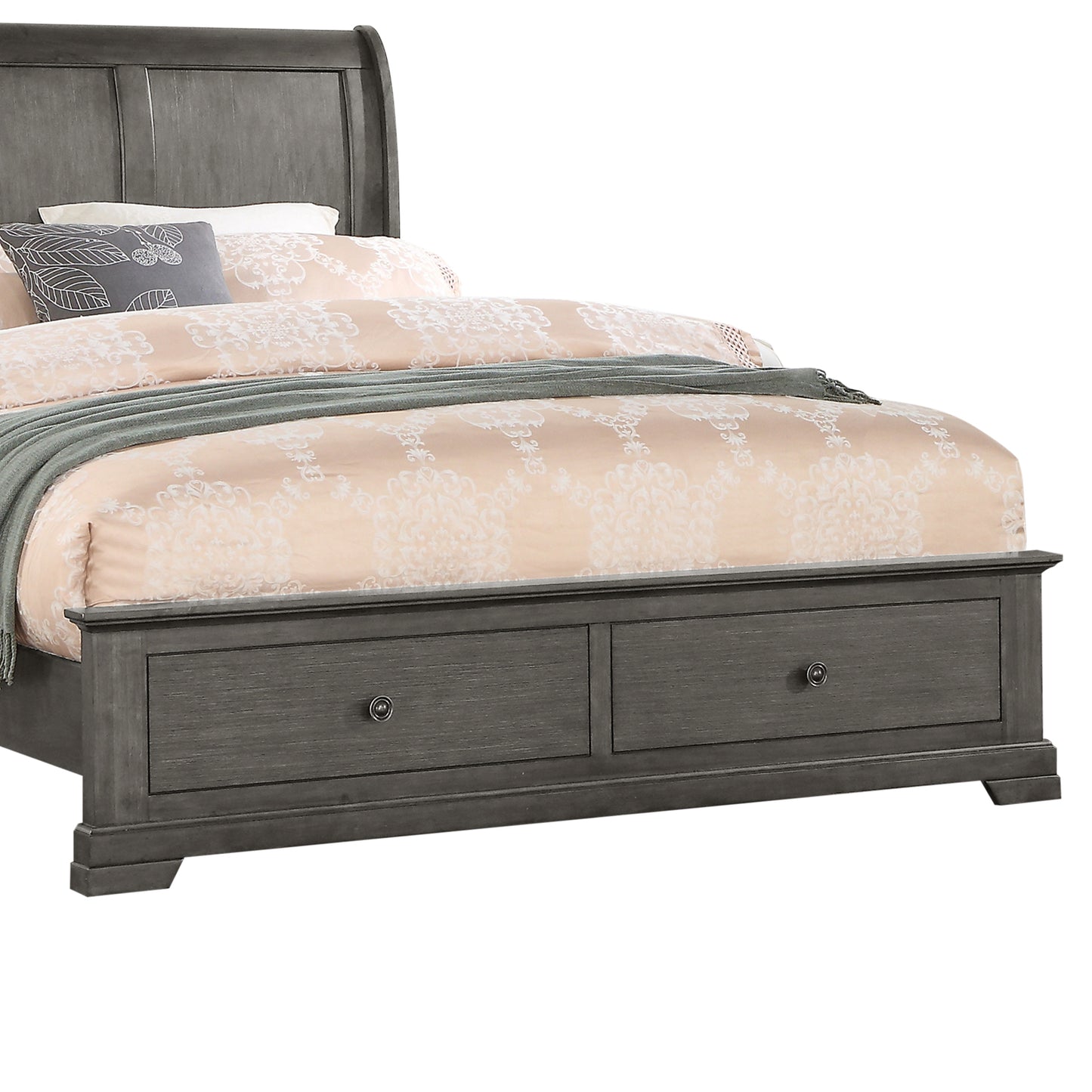 Marco Bed Sleigh Medium High Headboard Bed Frame in Solid Wood MDF Plywood Storage in Grey Colour