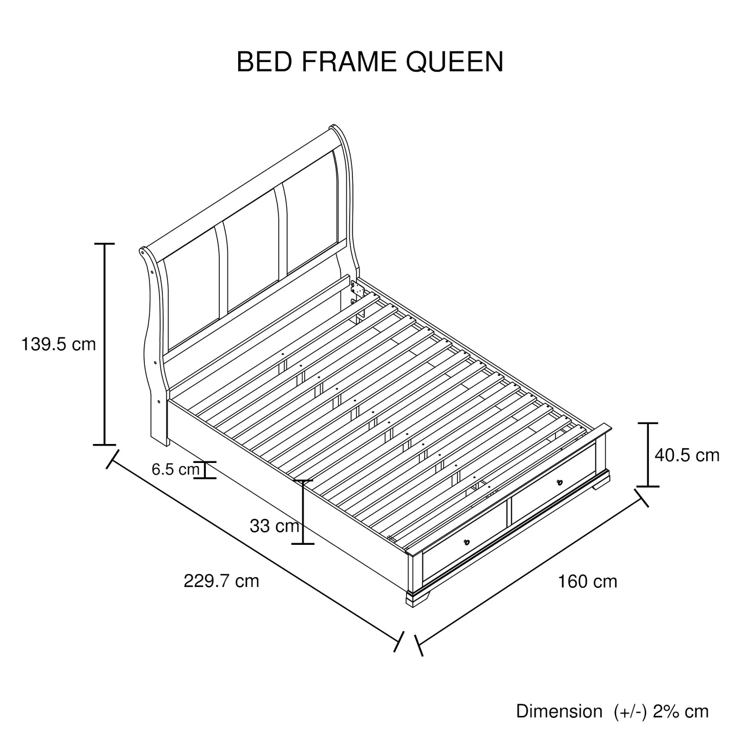 Marco Bed Sleigh Medium High Headboard Bed Frame in Solid Wood MDF Plywood Storage in Grey Colour