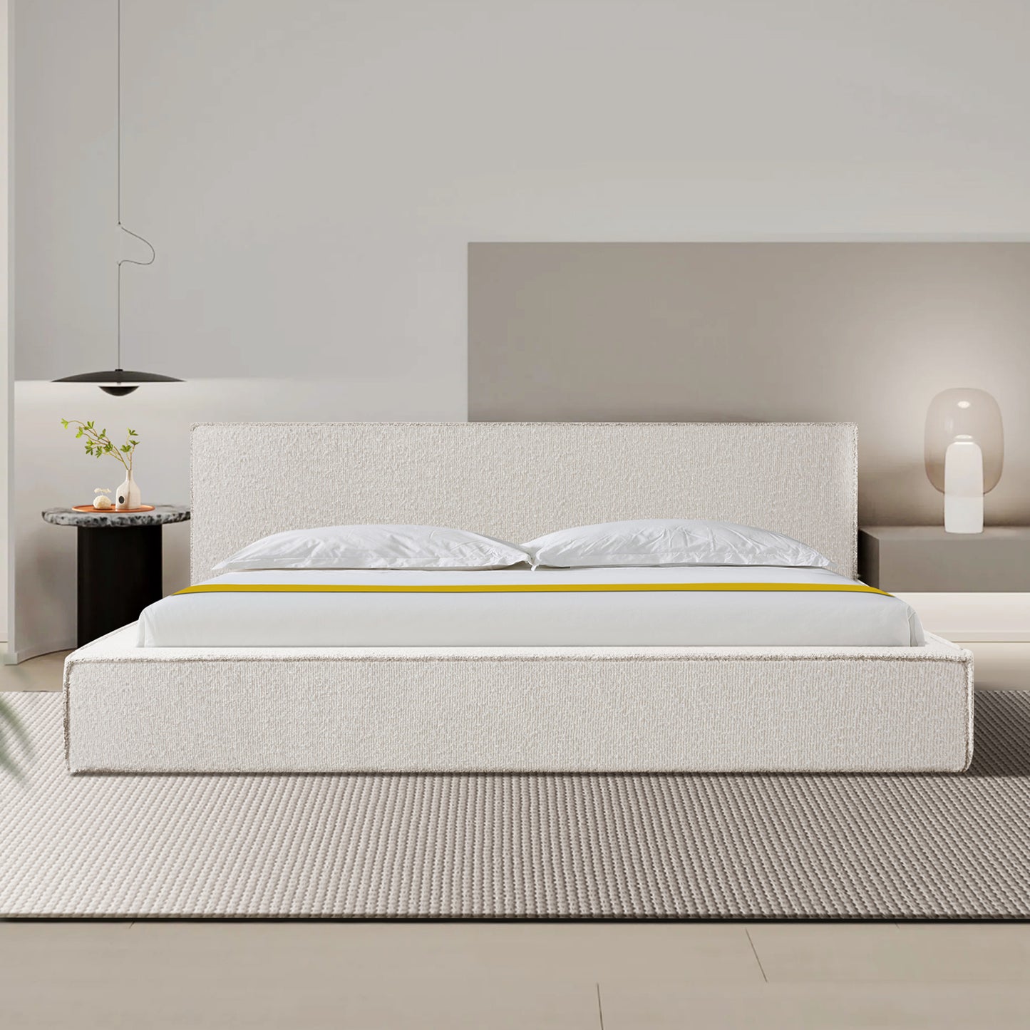 Ralph Bed Frame Fabric Upholstery 15 Pieces KD Slats Black Non-woven Fabric at the Back