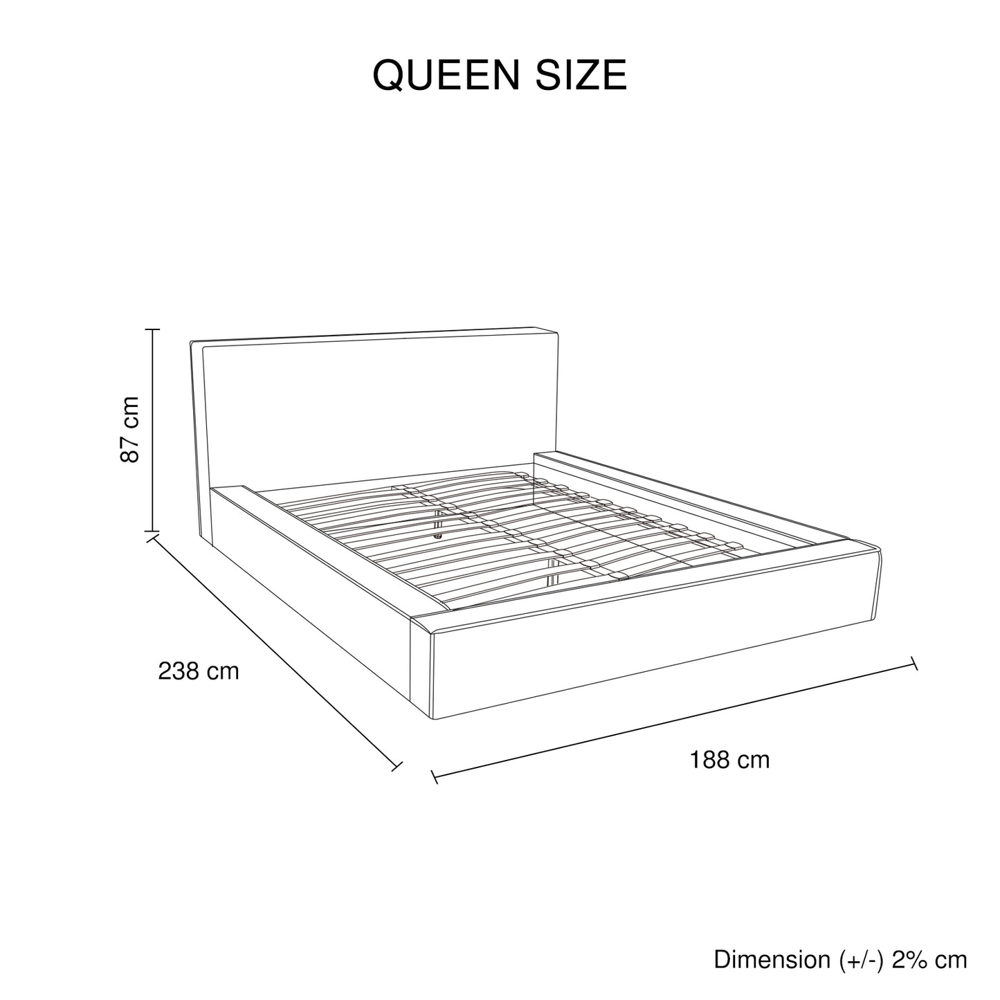 Ralph Bed Frame Fabric Upholstery 15 Pieces KD Slats Black Non-woven Fabric at the Back