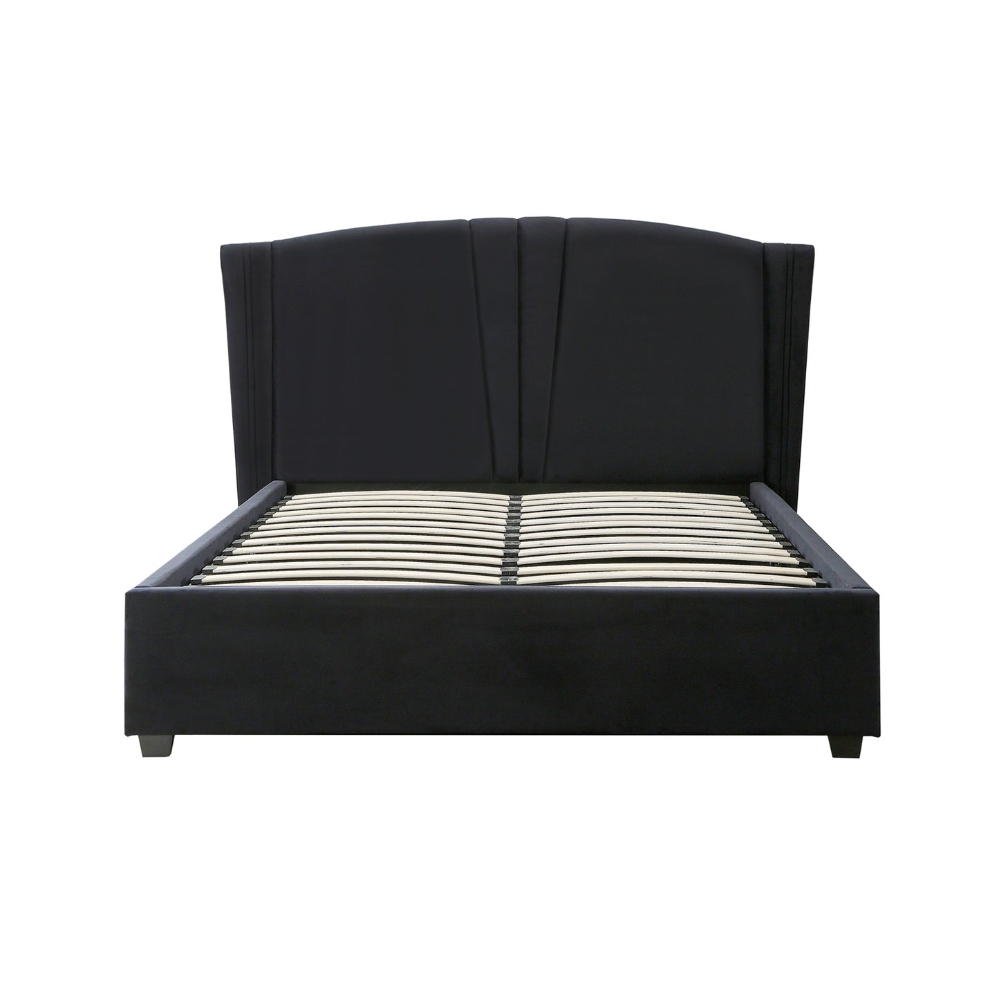 Roman Black Velvet Upholstery High Quality Slats Gas Lift Mechanism Metal Structure Bed Frame in Multiple Sizes