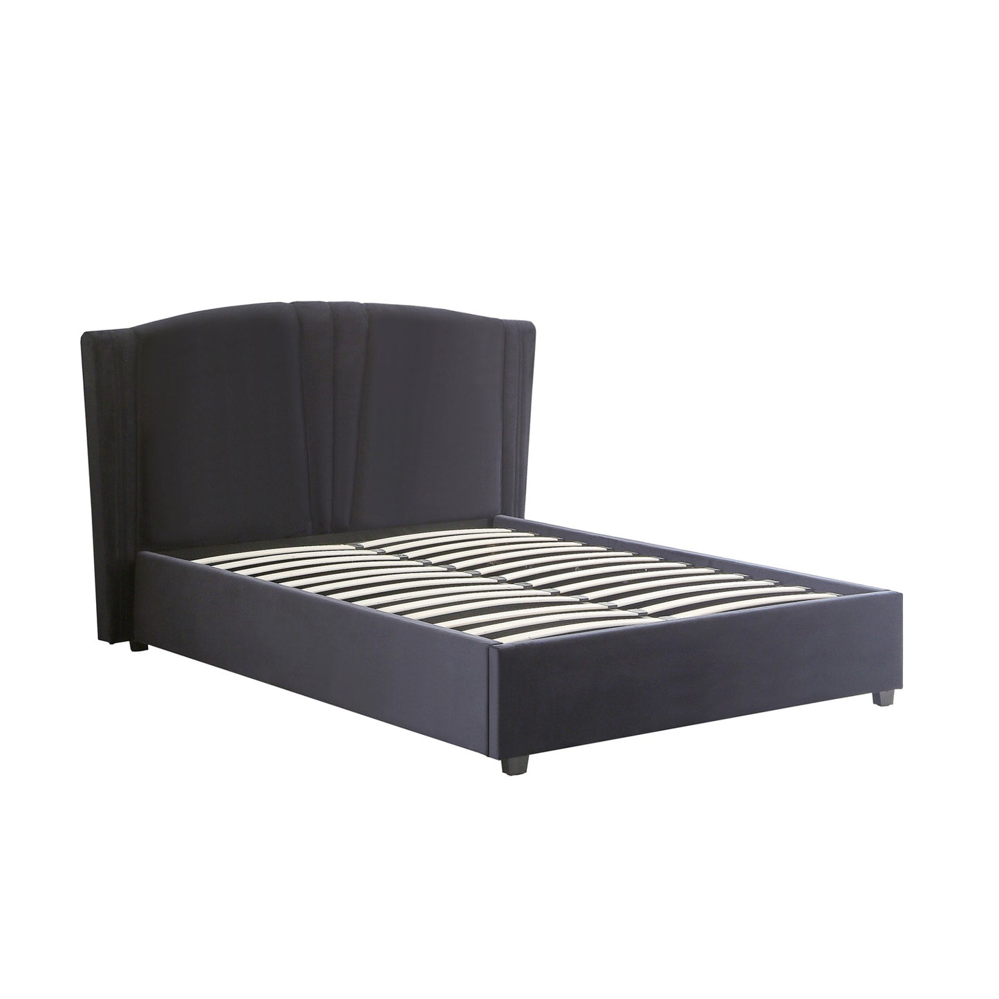 Roman Black Velvet Upholstery High Quality Slats Gas Lift Mechanism Metal Structure Bed Frame in Multiple Sizes