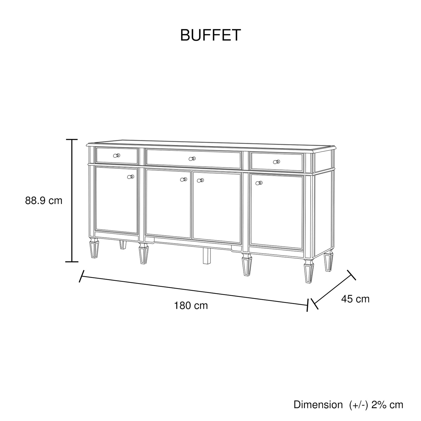 Antique Buffet MDF Construction Wooden Legs Gold Colour Storage Space