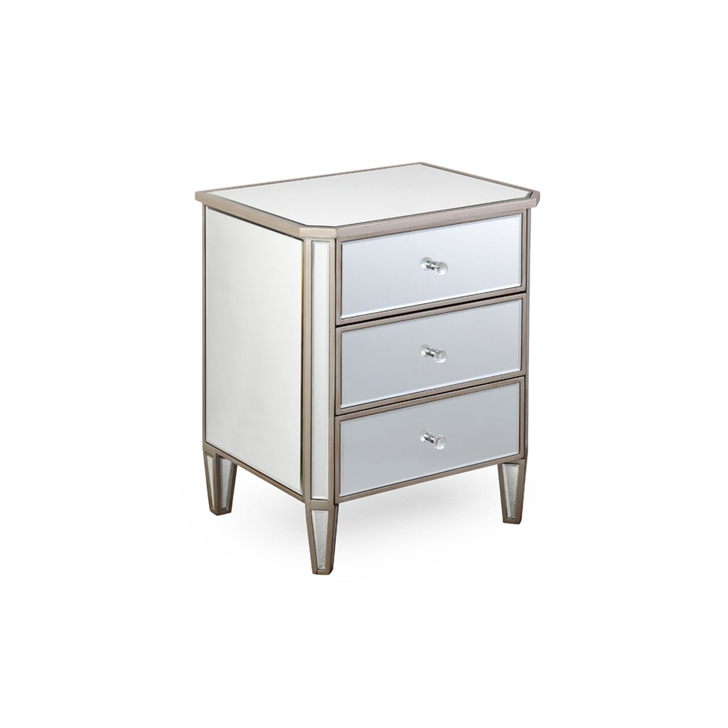 Antique 3 Drawers MDF Gold Colour Mirrored Work Bedside Table