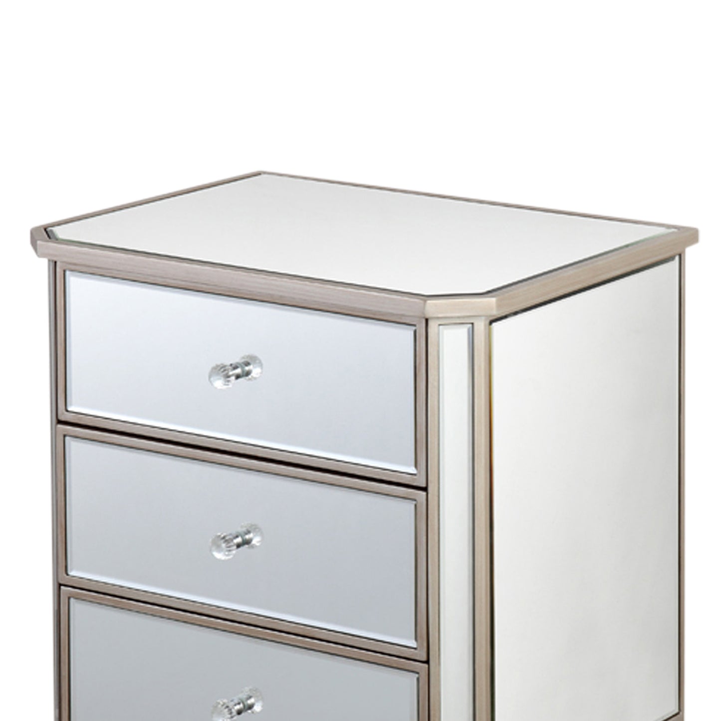 Antique 3 Drawers MDF Gold Colour Mirrored Work Bedside Table