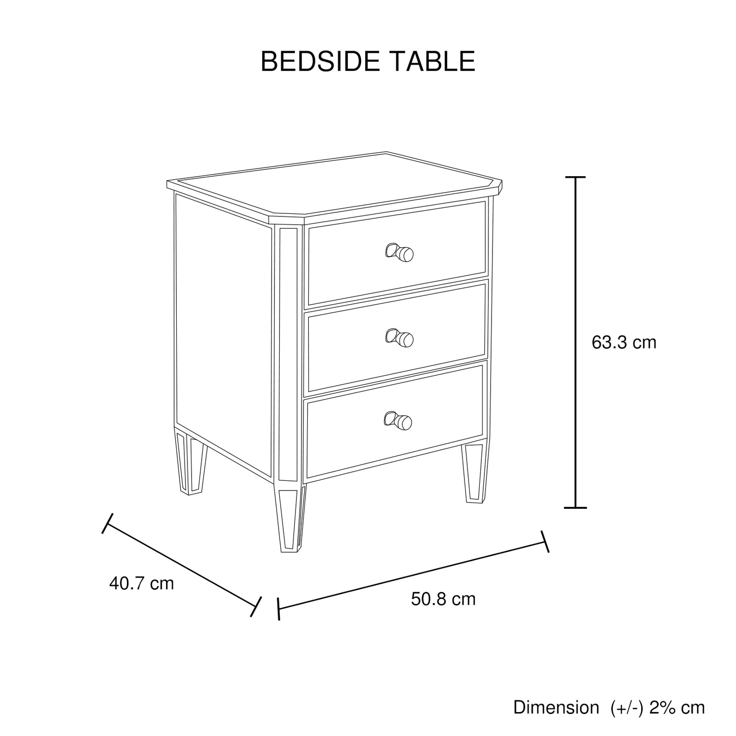 Antique 3 Drawers MDF Gold Colour Mirrored Work Bedside Table
