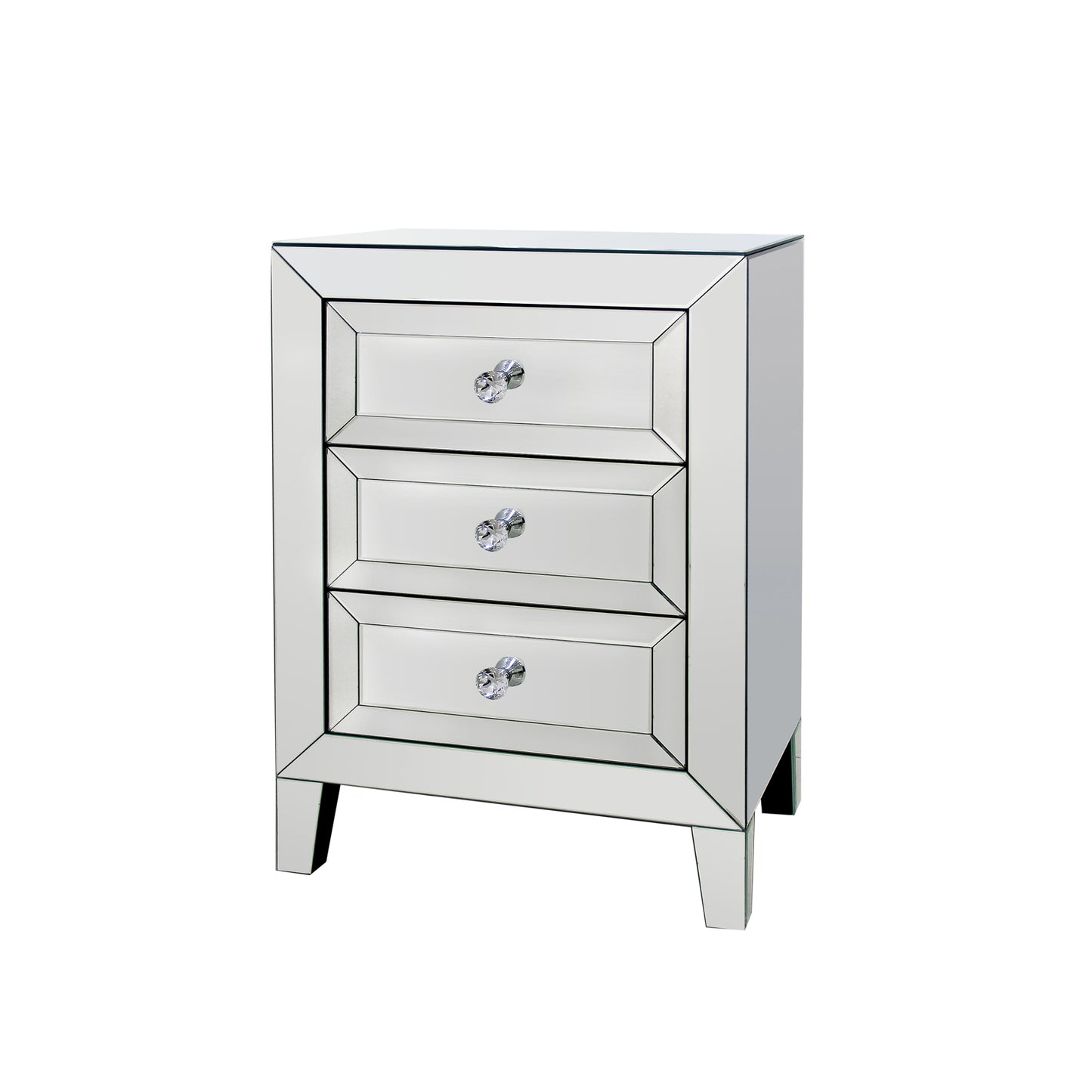 Camelia Bedside Table MDF Silver Mirror Three Drawers Sparkling Handle