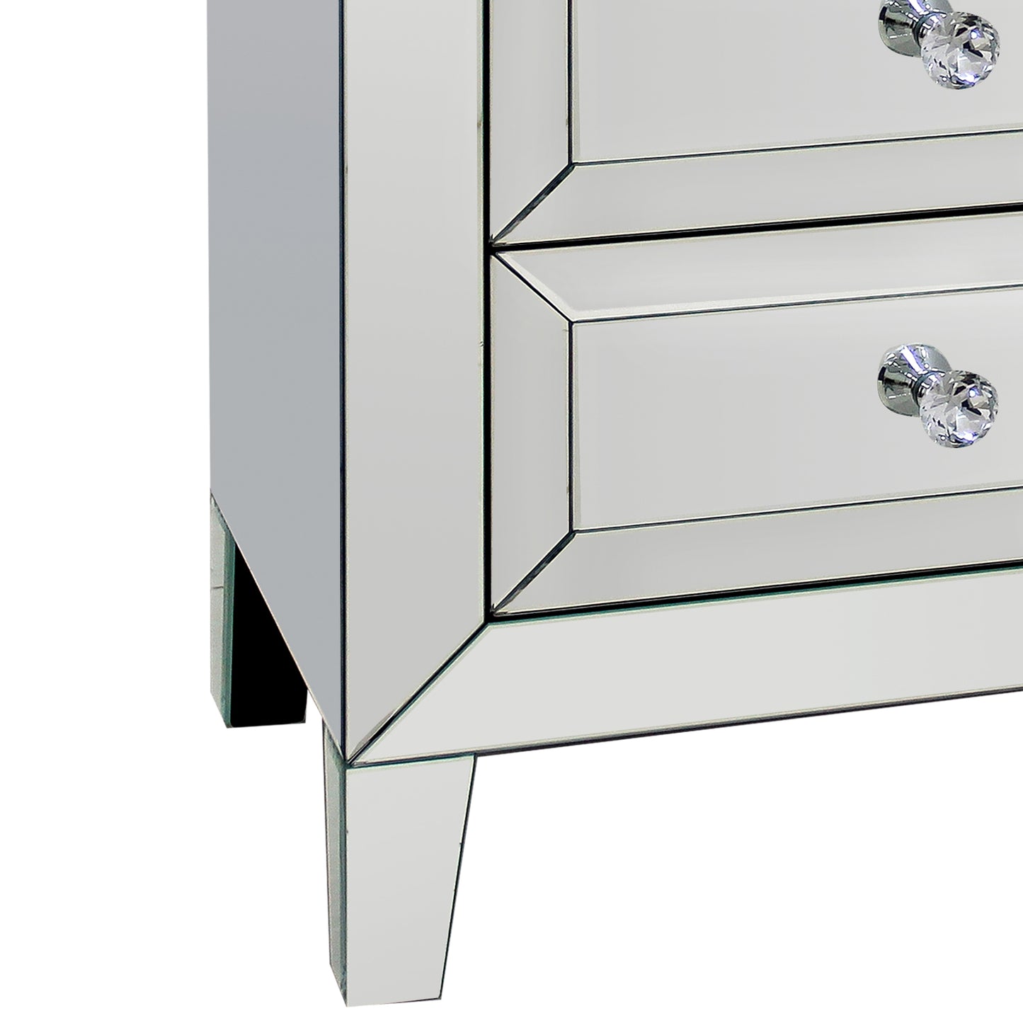 Camelia Bedside Table MDF Silver Mirror Three Drawers Sparkling Handle