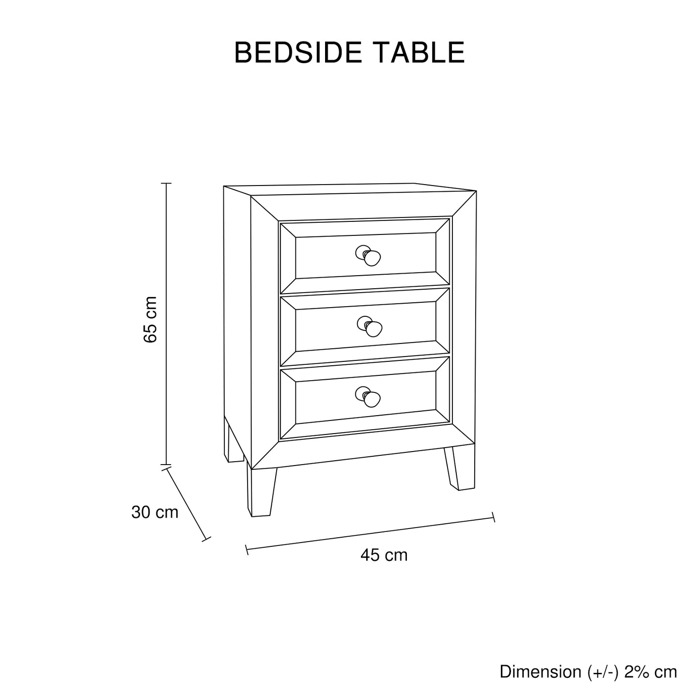 Camelia Bedside Table MDF Silver Mirror Three Drawers Sparkling Handle