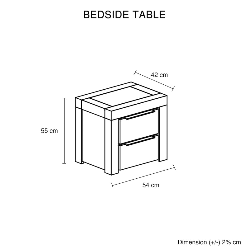 Cromwell 2-Drawer Bedside Table with Slim Metal Handles