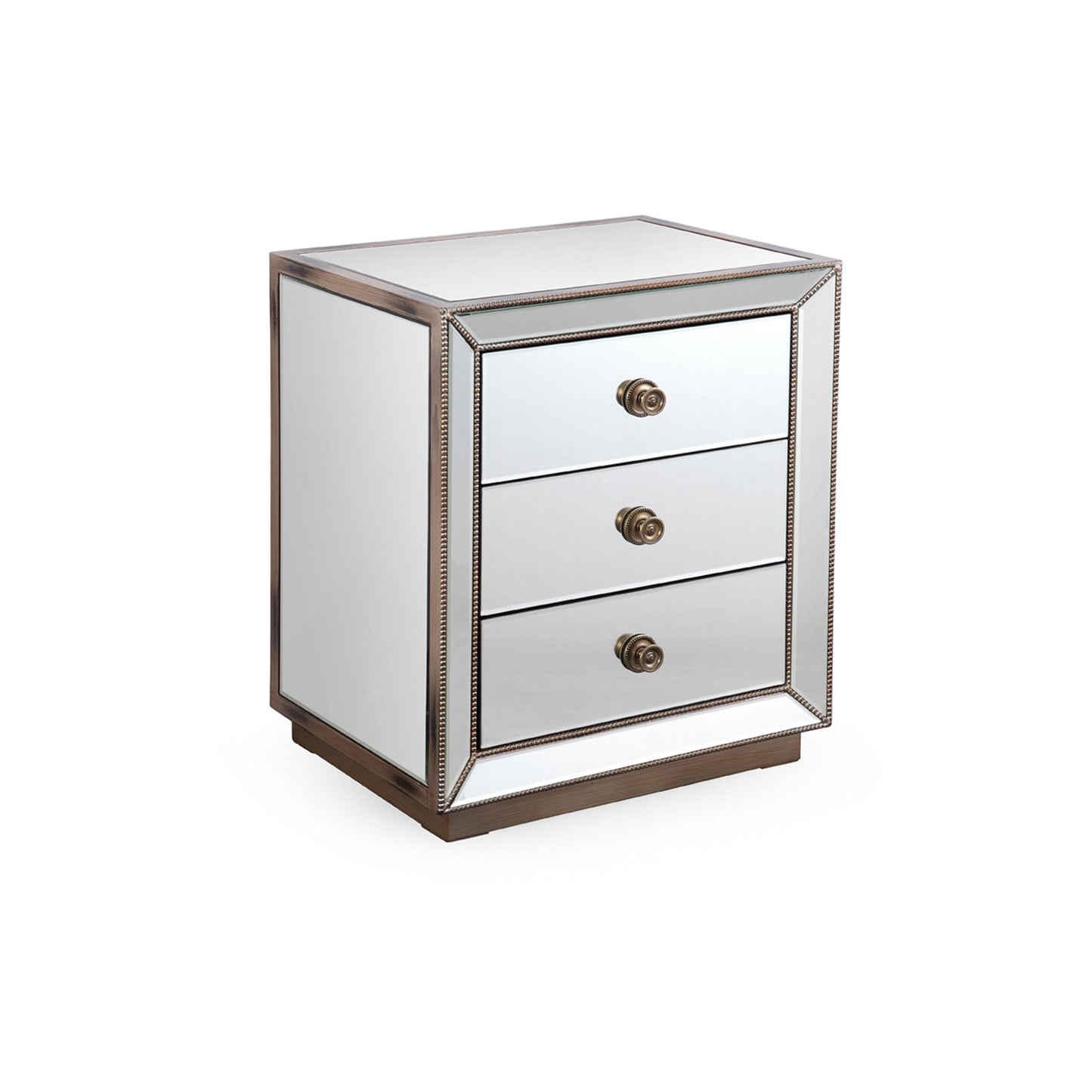 Germany Bedside Table MDF Antique Gold Colour Mirrored Work 3 Drawers