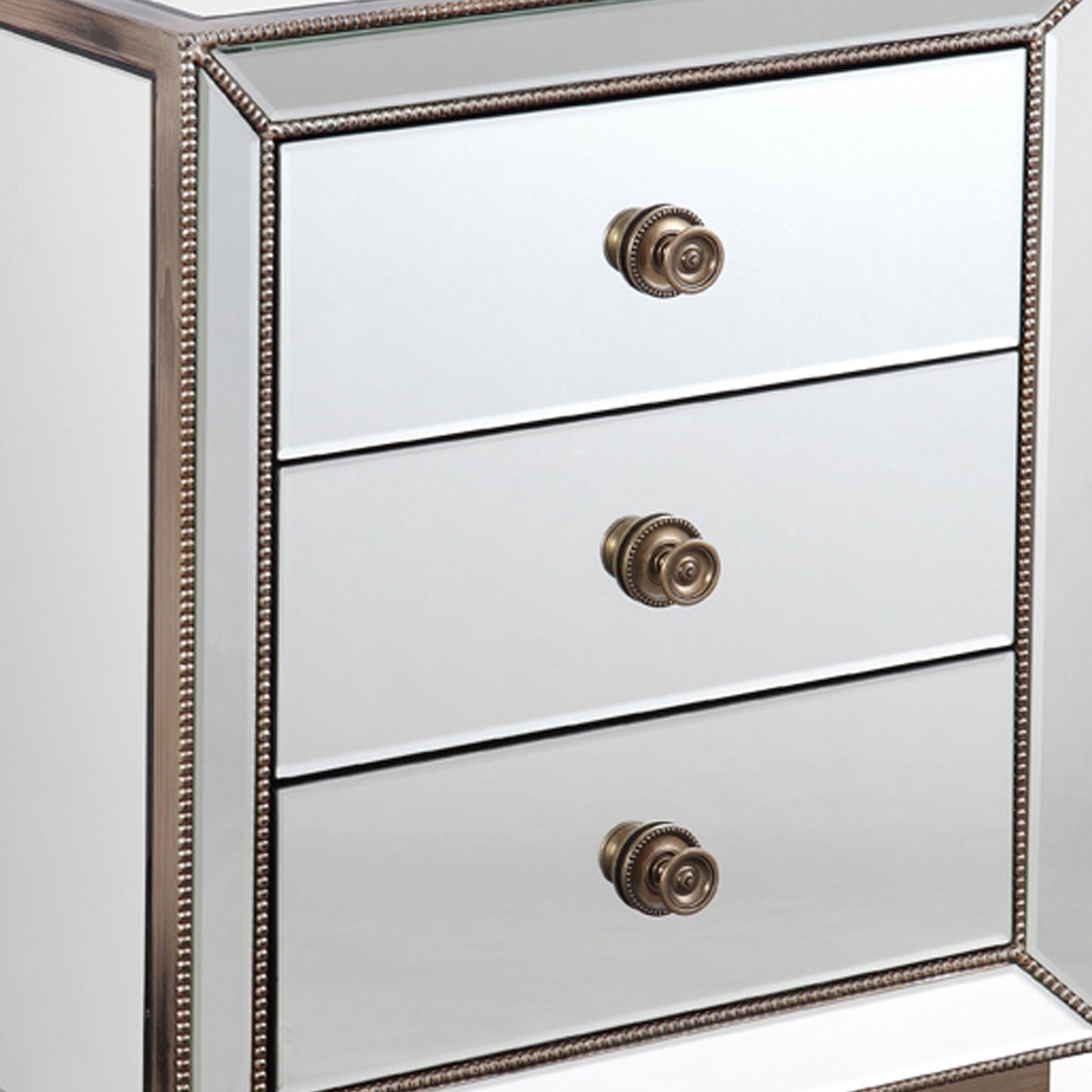 Germany Bedside Table MDF Antique Gold Colour Mirrored Work 3 Drawers