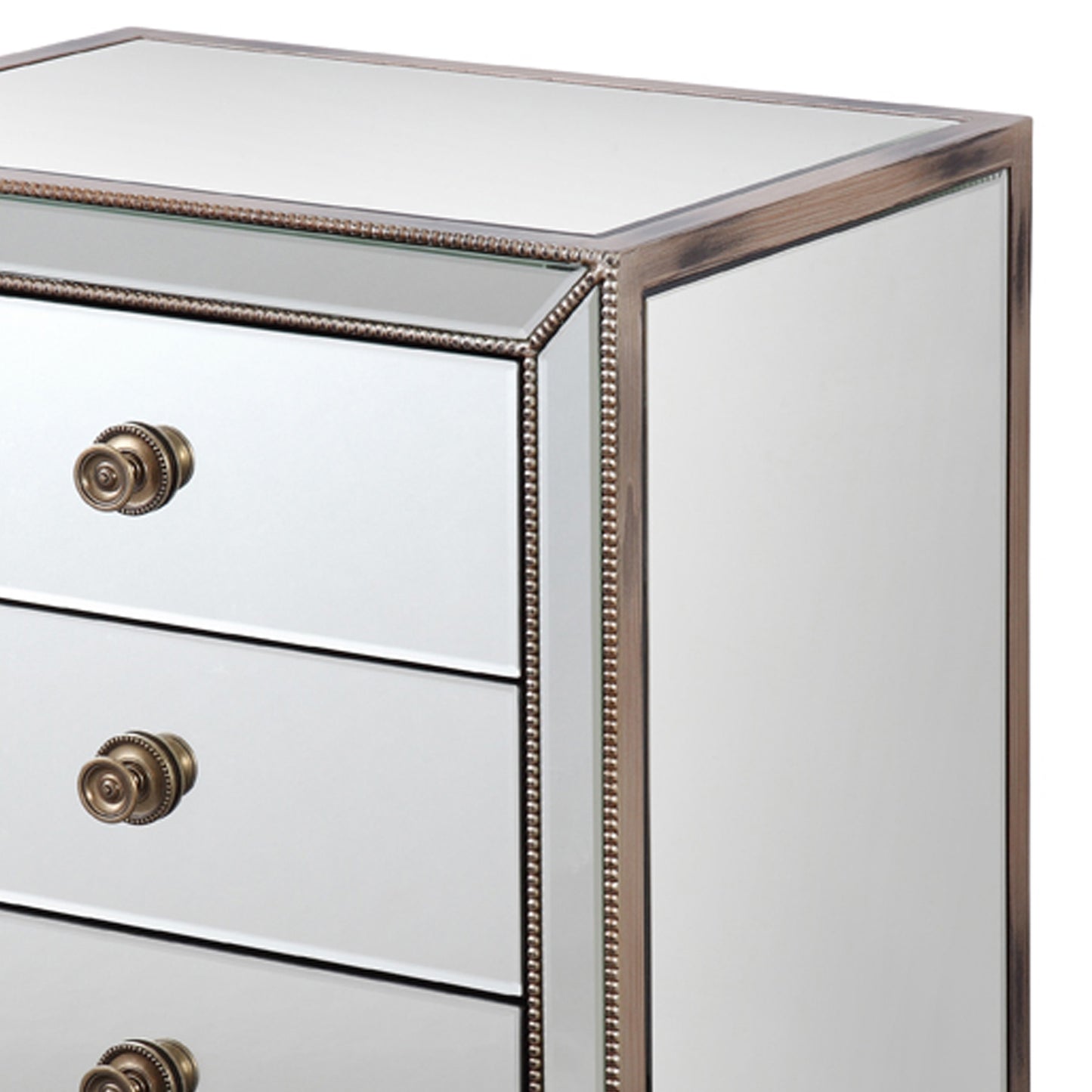 Germany Bedside Table MDF Antique Gold Colour Mirrored Work 3 Drawers