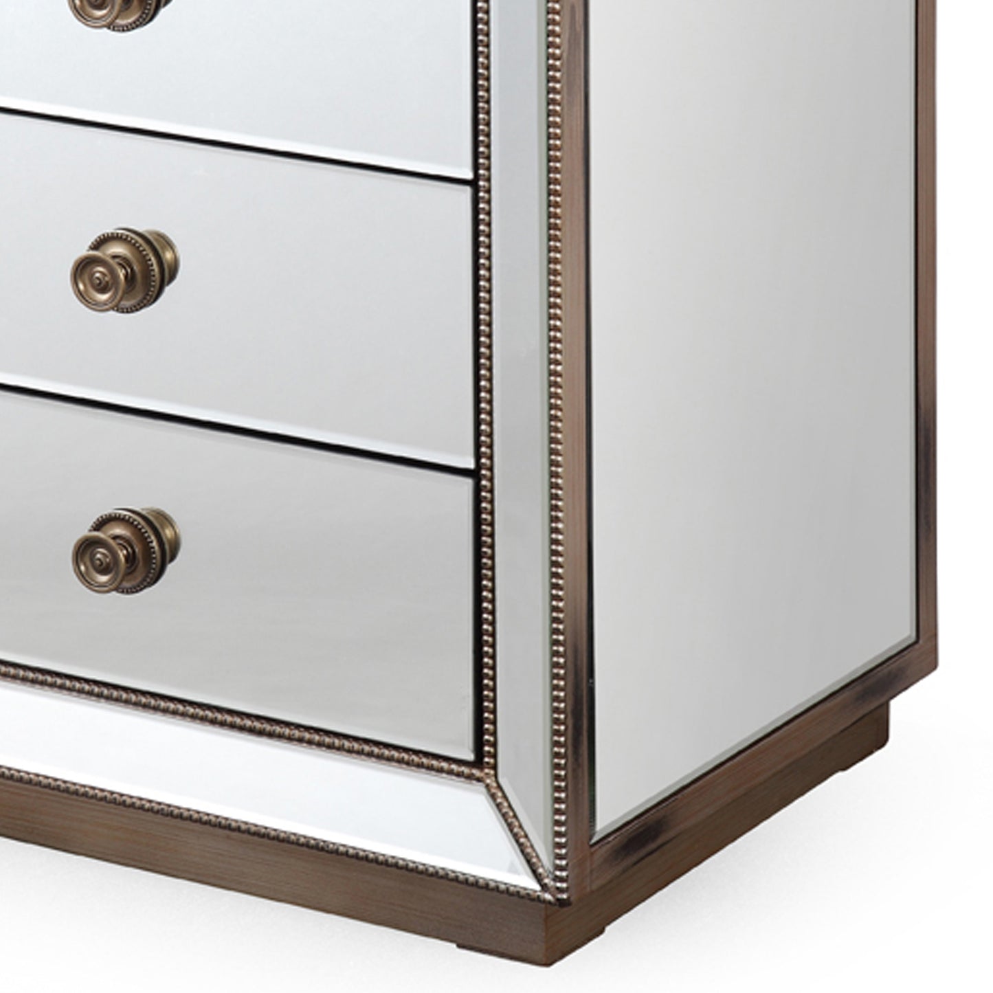 Germany Bedside Table MDF Antique Gold Colour Mirrored Work 3 Drawers