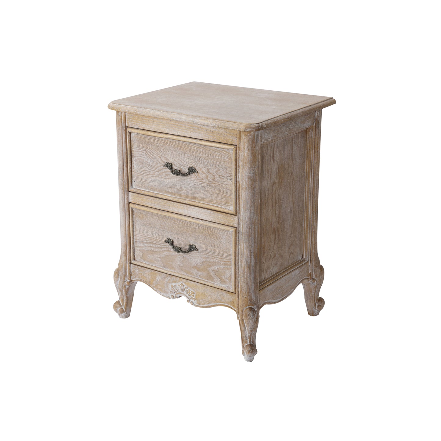 Lille Storage Drawers Bedside Table Oak Wood Plywood Veneer White Washed Finish