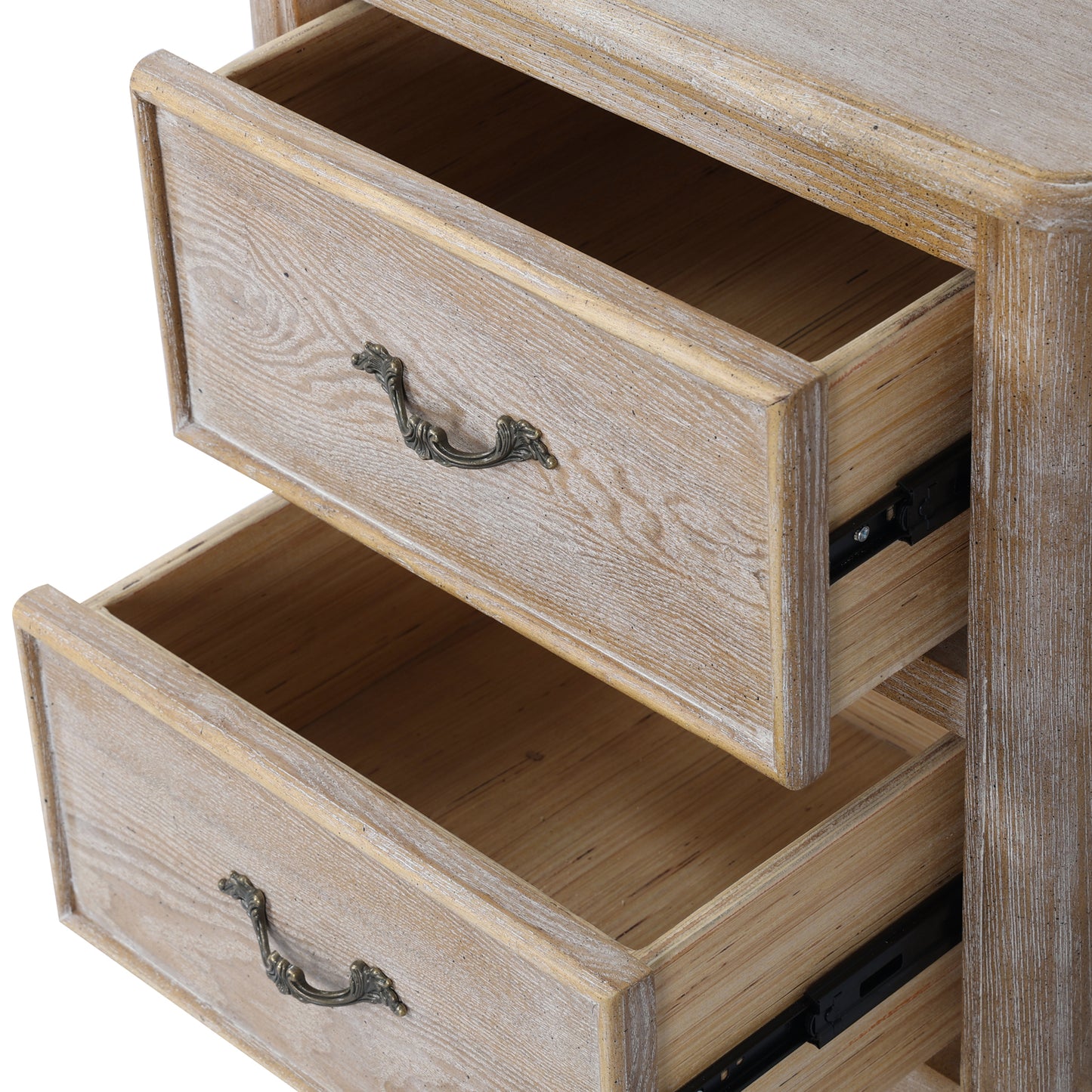 Lille Storage Drawers Bedside Table Oak Wood Plywood Veneer White Washed Finish