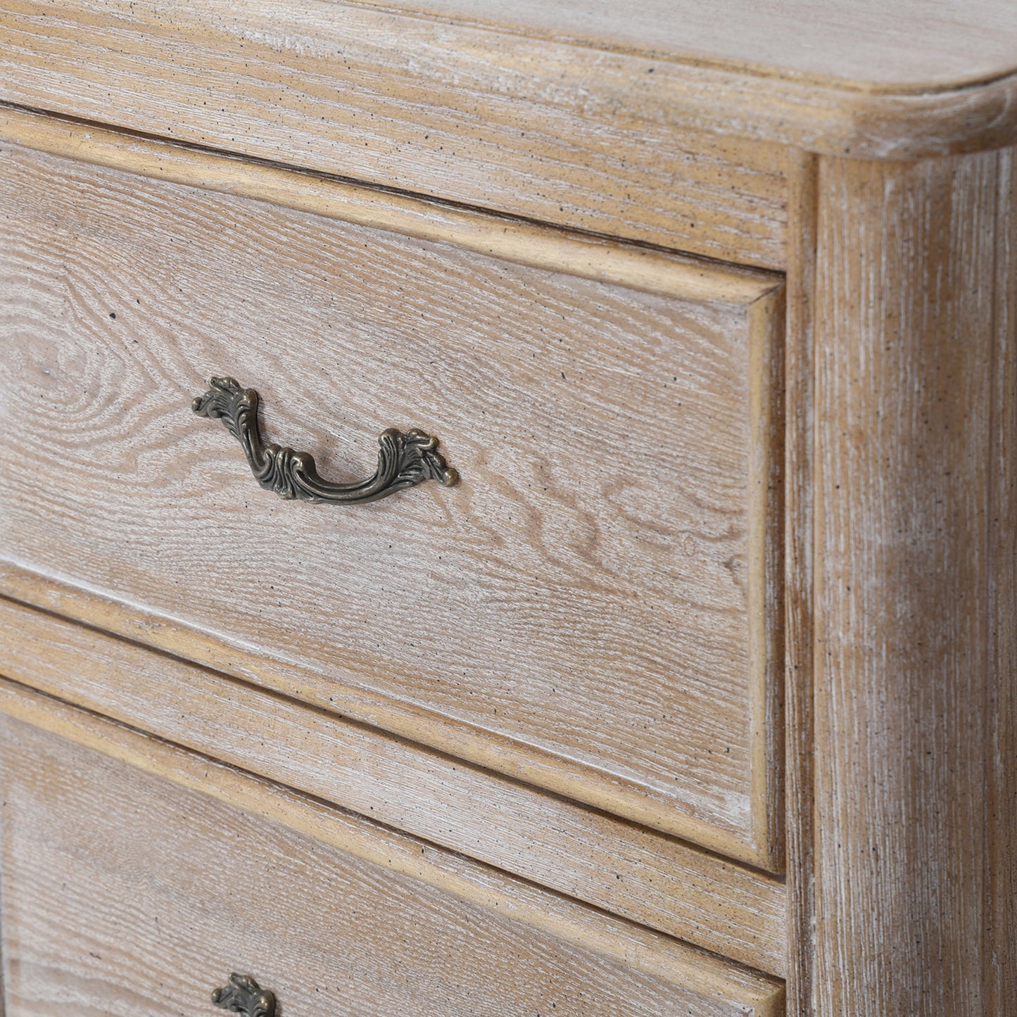 Lille Storage Drawers Bedside Table Oak Wood Plywood Veneer White Washed Finish