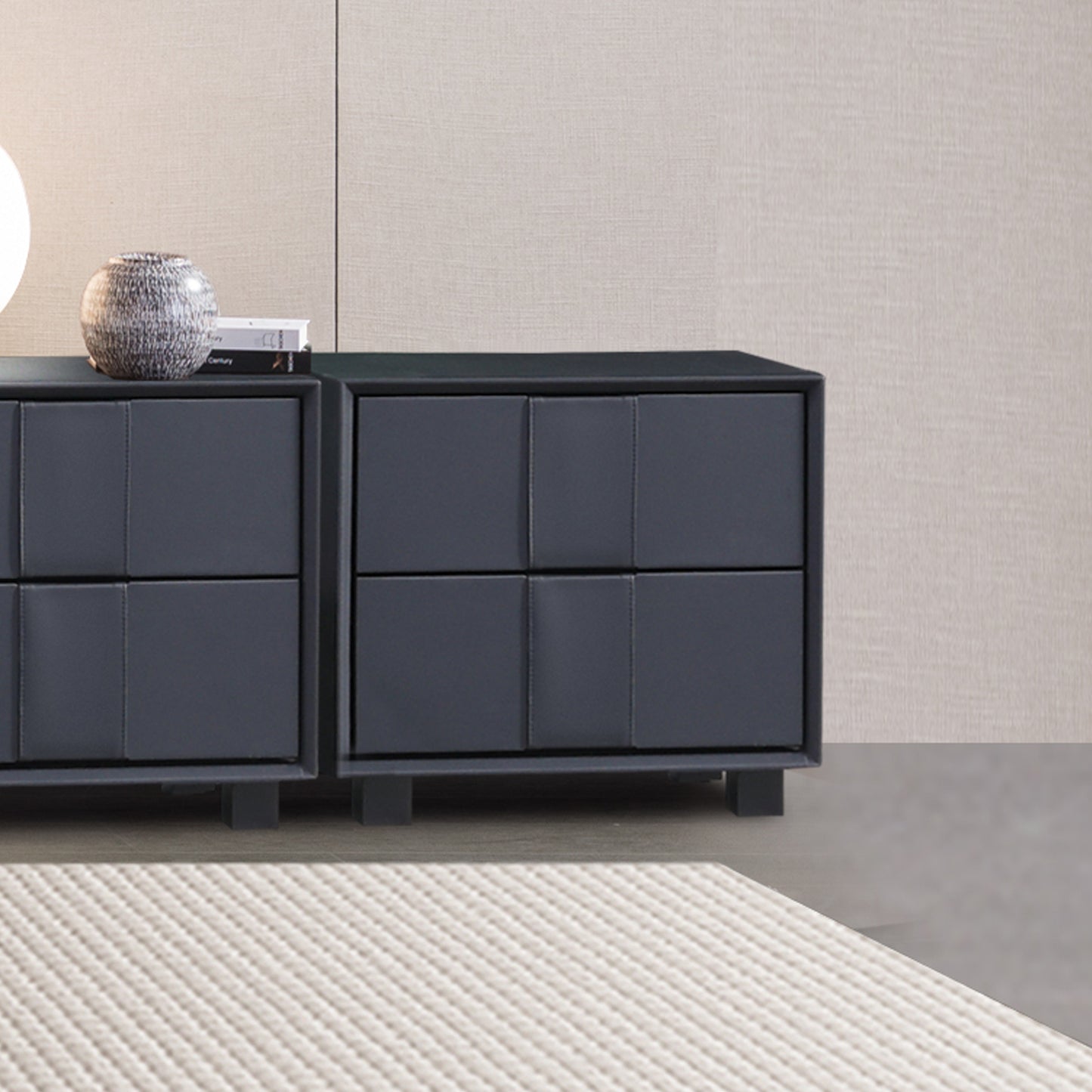 Prado Bedside Table MDF Construction Fabric Upholstery Two Storage Drawers Wooden Feet