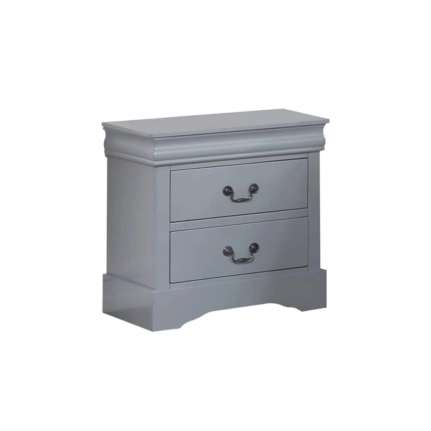 Spencer Solid Wooden Grey Colour Bedside Table with 2 Drawers Metal Handles