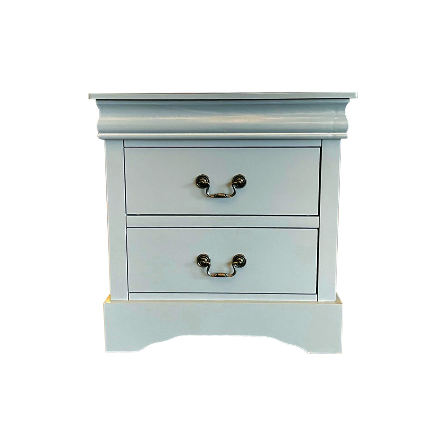 Spencer Solid Wooden Grey Colour Bedside Table with 2 Drawers Metal Handles