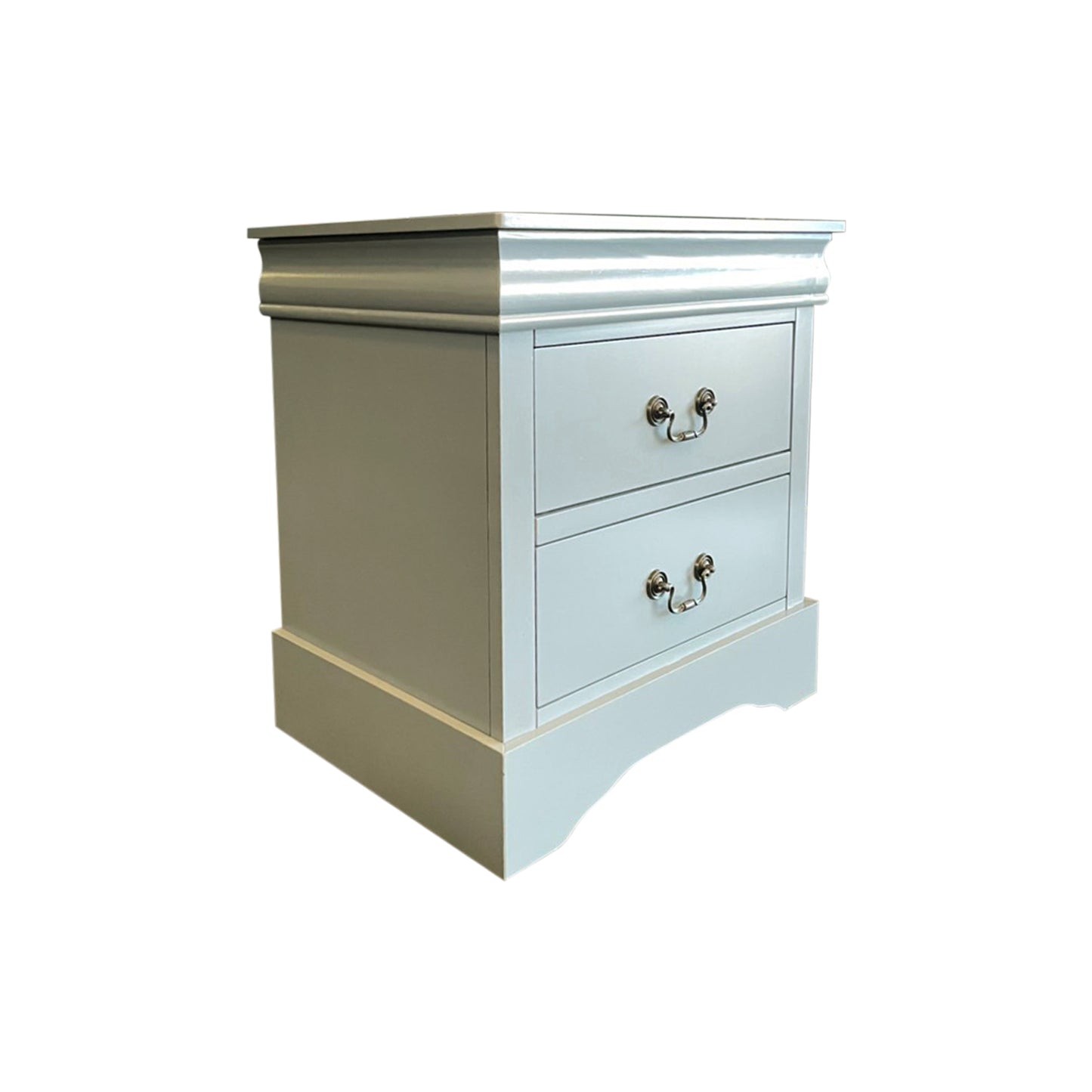 Spencer Solid Wooden Grey Colour Bedside Table with 2 Drawers Metal Handles