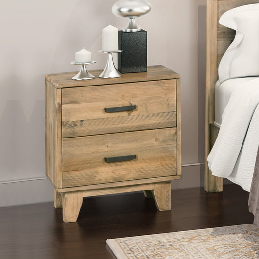 Woodland Solid Timber 2 Drawers Bedside Table in Rustic Texture