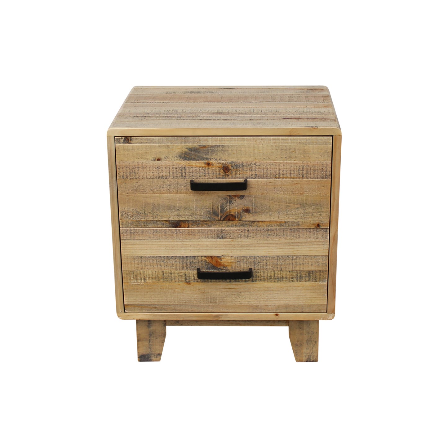 Woodland Solid Timber 2 Drawers Bedside Table in Rustic Texture