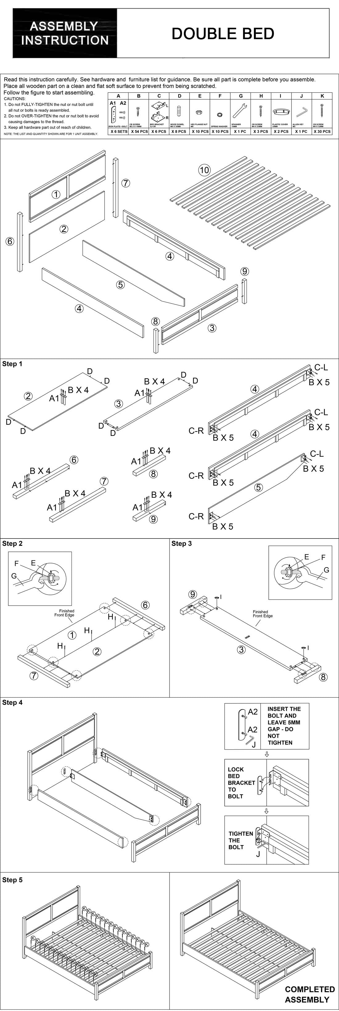 Cielo Natural Wood Like MDF Bed With Strong Legs in Multiple Size & Colour