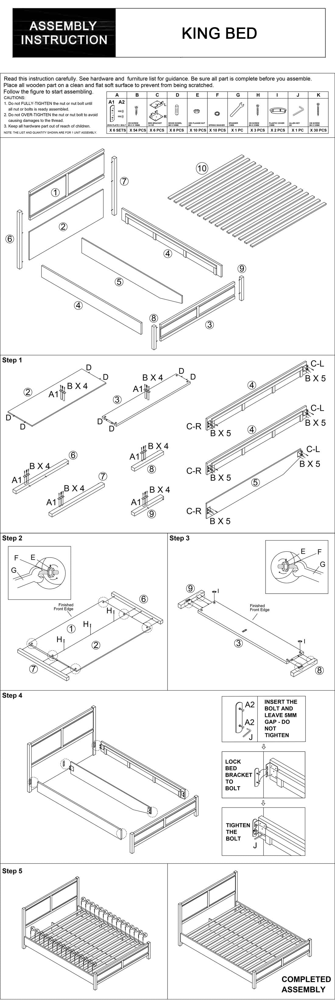 Cielo Natural Wood Like MDF Bed With Strong Legs in Multiple Size & Colour