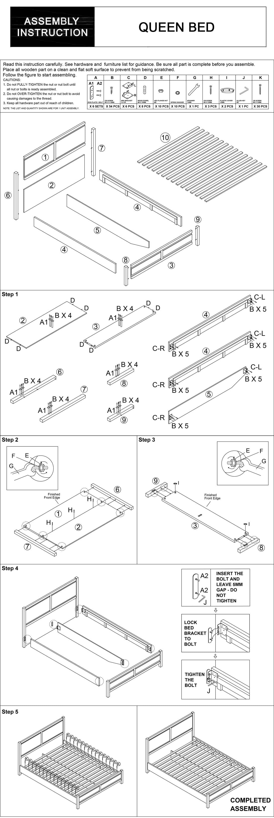 Cielo Natural Wood Like MDF Bed With Strong Legs in Multiple Size & Colour
