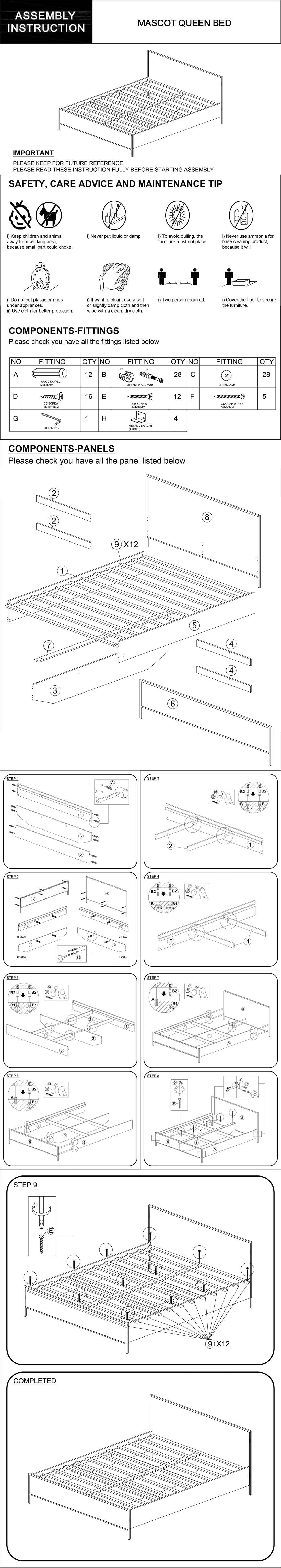 Mascot Queen Particle Board Metal Border Bed Frame in Oak Colour