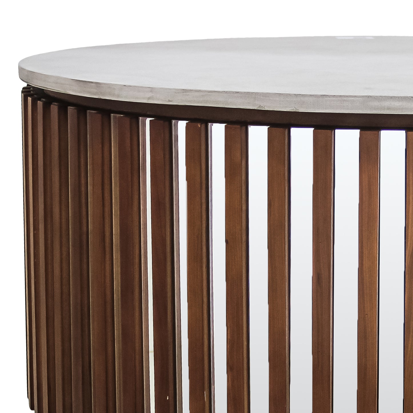 Rico Coffee Table Round Shaped Top MDF Silver Mirror Micro cement Brown Base